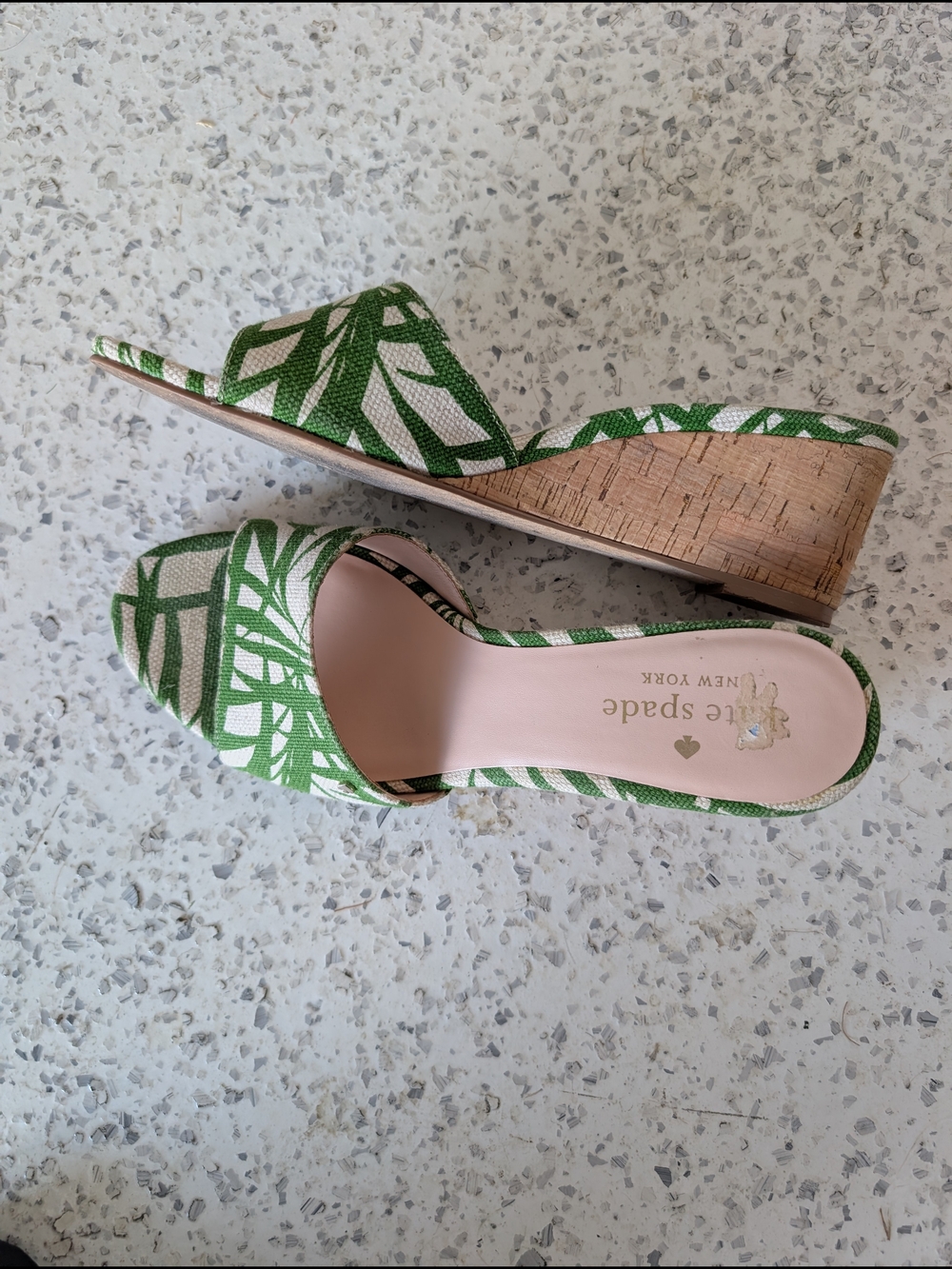 kate spade Green Palm-Print Open-Toe Flats - Picture 3 of 4